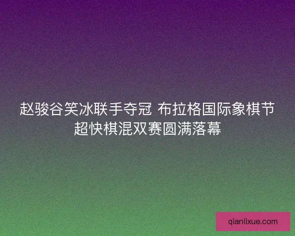 赵骏谷笑冰联手夺冠 布拉格国际象棋节超快棋混双赛圆满落幕