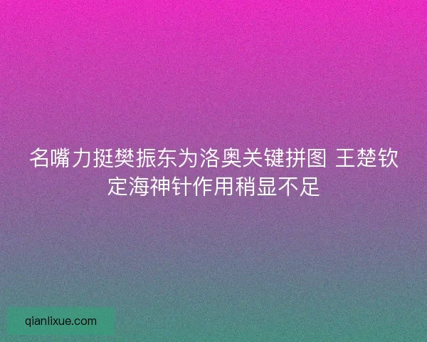 名嘴力挺樊振东为洛奥关键拼图 王楚钦定海神针作用稍显不足