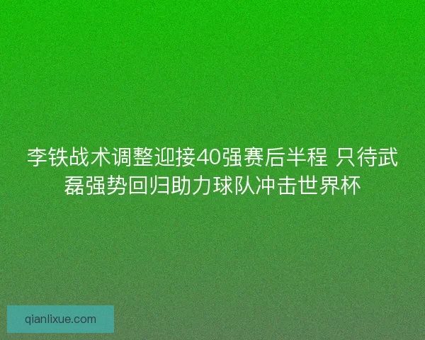李铁战术调整迎接40强赛后半程 只待武磊强势回归助力球队冲击世界杯