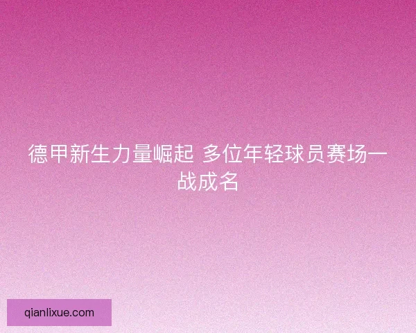 德甲新生力量崛起 多位年轻球员赛场一战成名